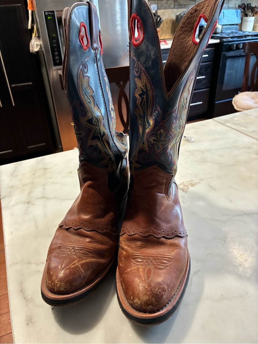MENS DOUBLE H BUCKAROO BLUE/ BROWN BOOTS SIZE 10 EE
